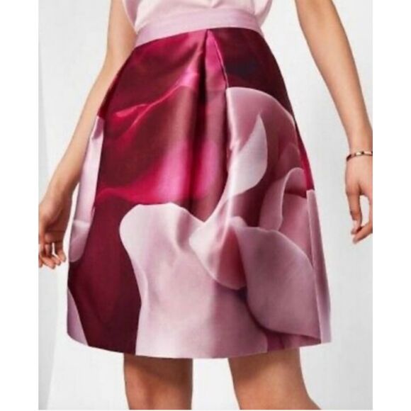 Ted Baker Nell Porcelain Rose Full A-Line Skirt Maroon Pink Women's Size Small - Picture 1 of 11